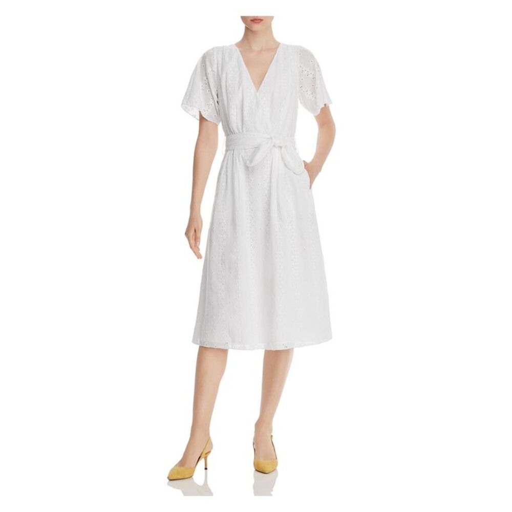 JOIE Womens Shirt Dress Midi Cotton Short Sleeve V Neck Wear To Work